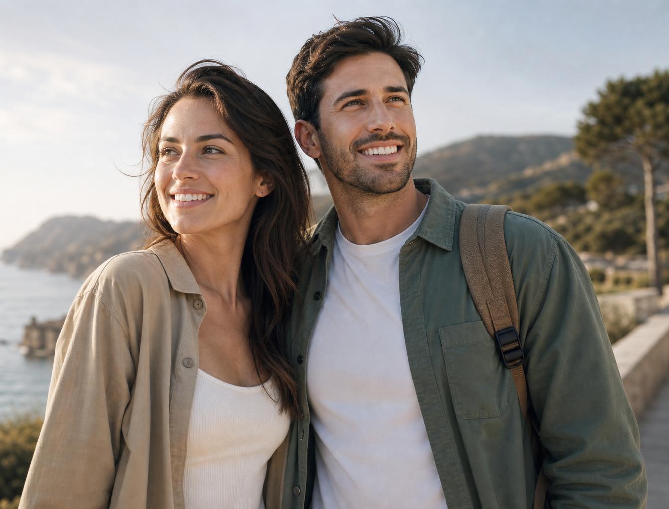 Happy young couple enjoying clear vision after laser eye surgery