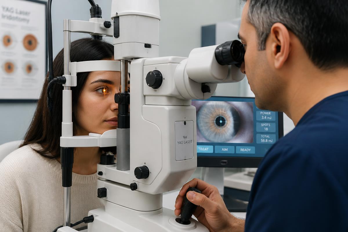 YAG laser iridotomy procedure being performed